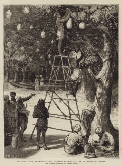 皇家访问印度，当地人在滨海艺术中心准备照明 作者 塞缪尔·埃德蒙·沃勒